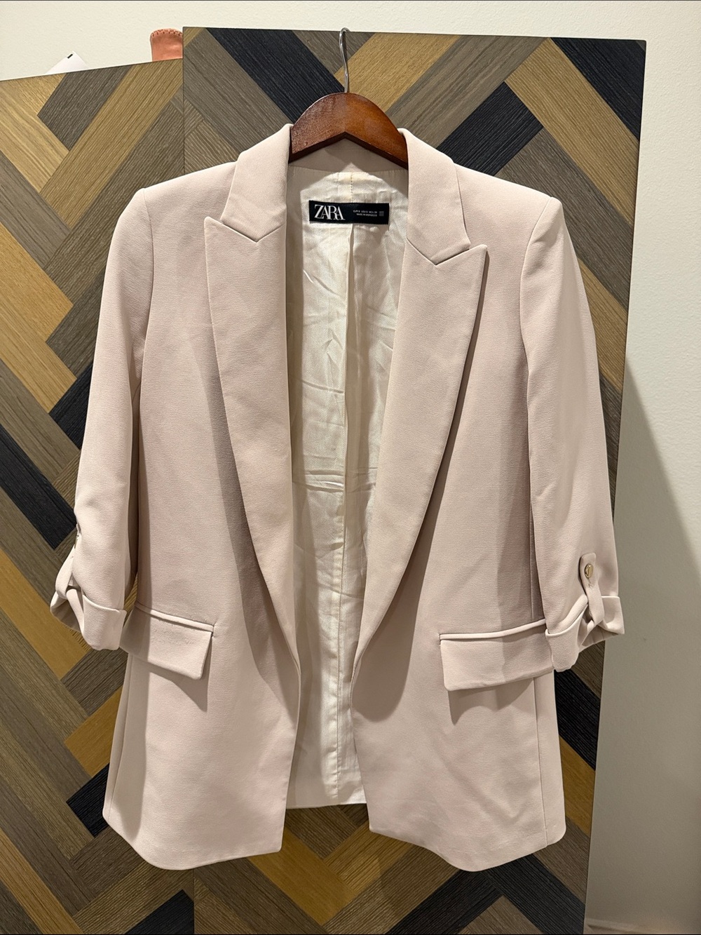 Zara Light Blush Open-Front Tailored Blazer
